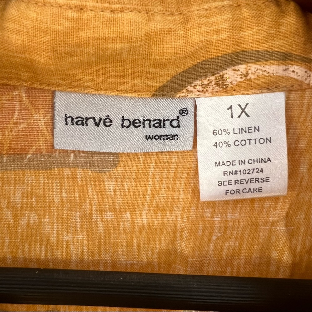 Harve Benard Top Size 1X  Blouse Button Down Long Sleeve Floral Linen Blend - Picture 4 of 4